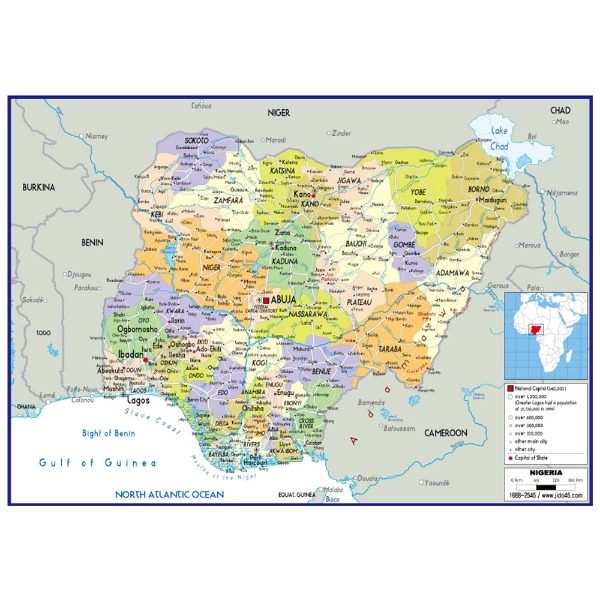 나이지리아 지도 대size 코팅형 210cmx150cm 영문판